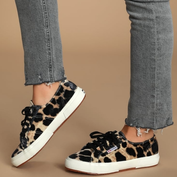 Superga Leopard Velvet Sneaker Shoes - Picture 1 of 7